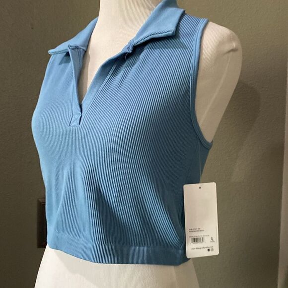 NEW 90 Degrees Sleeveless Ribbed Polo Crop Top - Picture 3 of 9